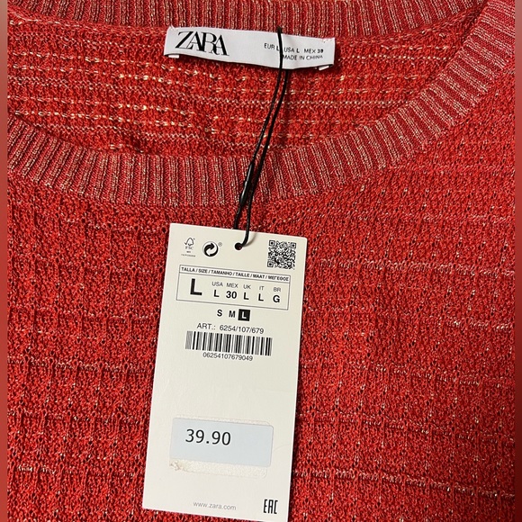 NWT Zara Red Waffle Knit Tweed Top sz L - Picture 6 of 6